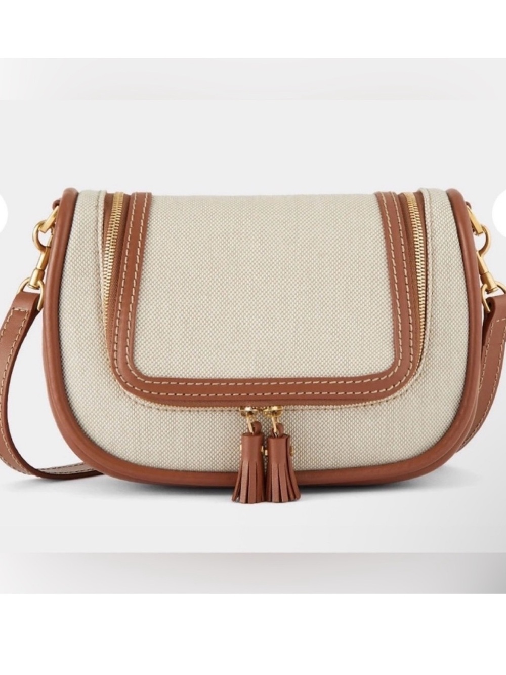 Anya Hindmarch Canvas Leather Crossbody Bag Natural Tan NWT